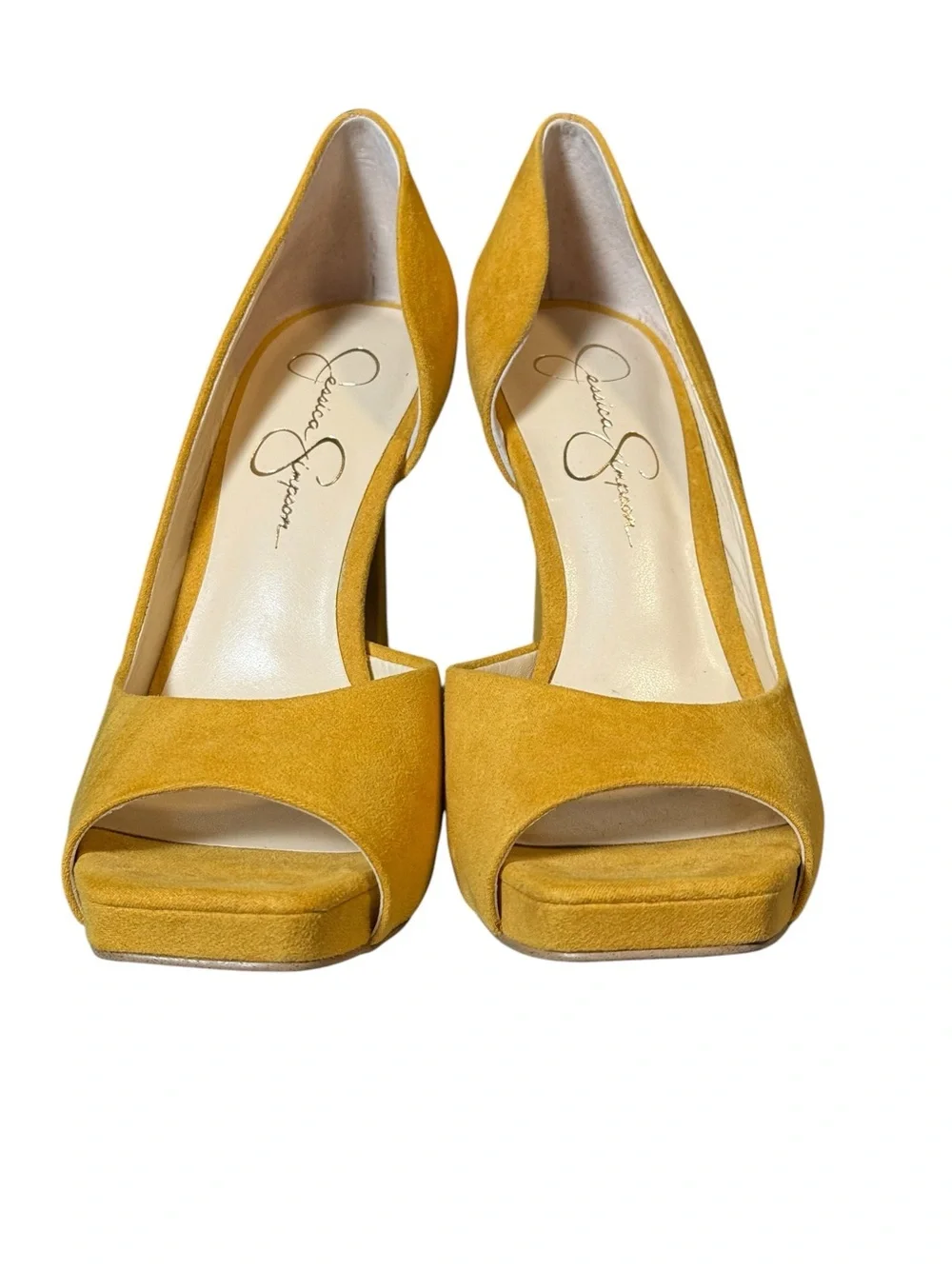 Jessica Simpson Mustard Yellow Peep Toe Platform Heels Size 7